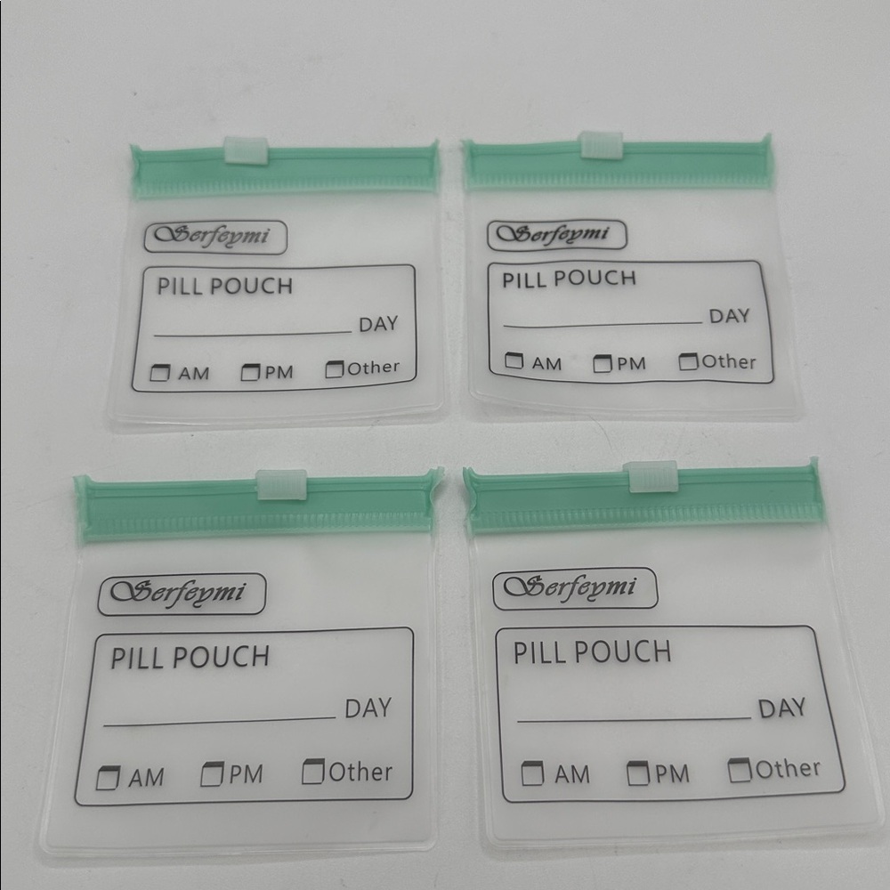 Four-pack of zip-close reusable pill pouches